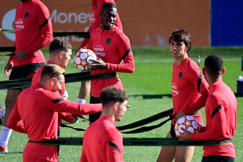 Atletico Madrid midfielder Joao Felix, right, during training. AFP