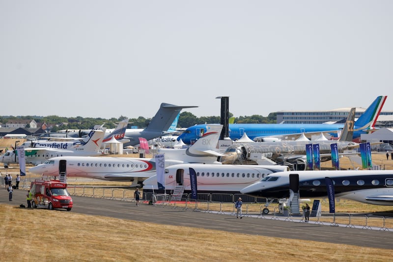 Aircraft at the Farnborough International Airshow in the UK, on Monday. To guarantee parts delivery, some suppliers are pushing plane manufacturers to order many months in advance. Bloomberg