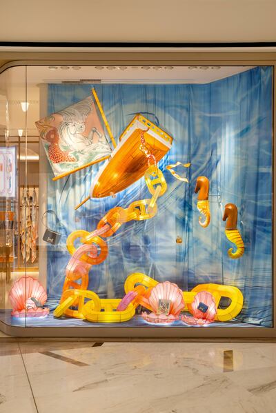 Olinet's work in situ, in the new Hermes store window in Abu Dhabi. Photo: Vincent Olinet/Hermes