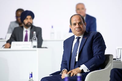 Egyptian President Abdel Fattah El Sisi at the closing session of the New Global Financial Pact Summit in Paris. EPA