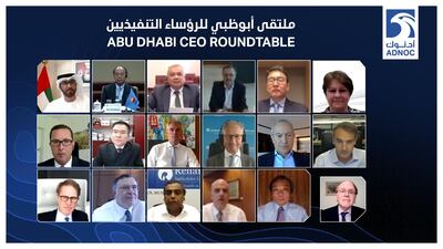 The Fifth Abu Dhabi CEO Roundtable convened virtually, bringing together chief executives of global energy companies. Courtesy: Adnoc