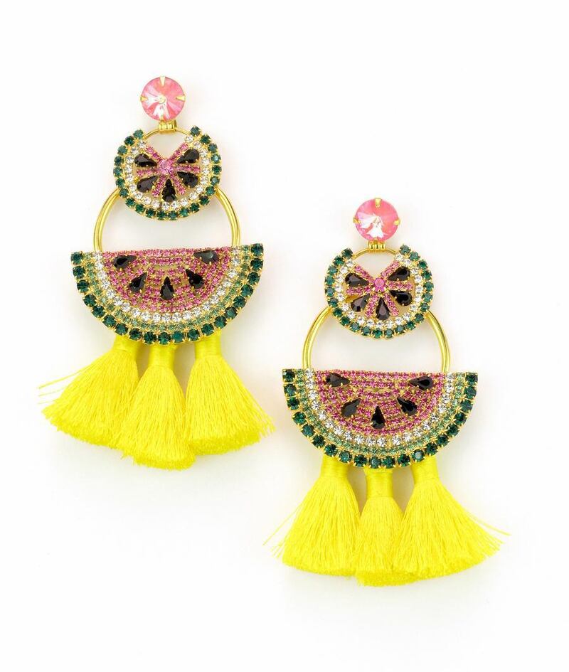 Elizabeth Cole watermelon earrings, Dh1,450, at S*uce. Courtesy S*uce