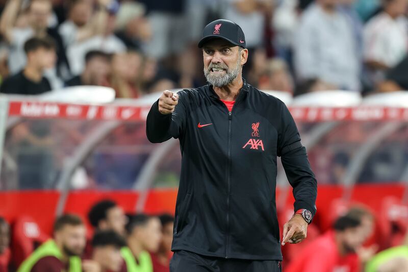 Liverpool manager Jurgen Klopp gestures from the touchline during the pre-season friendly match at Red Bull Arena. Getty