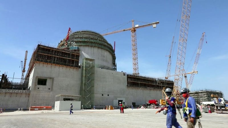 The Emirates Nuclear Energy Corporation’s first unit at Barakah in the Western Region, construction of which was last month declared to be more than 55 per cent completed. Courtesy ENEC