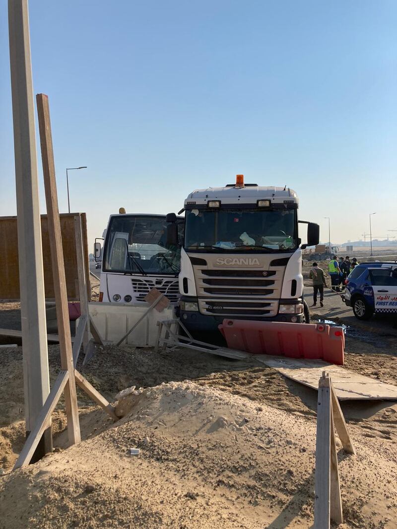 A labour transport collided with an HGV lorry near Techno Park in Jebel Ali. Courtesy: Dubai Police