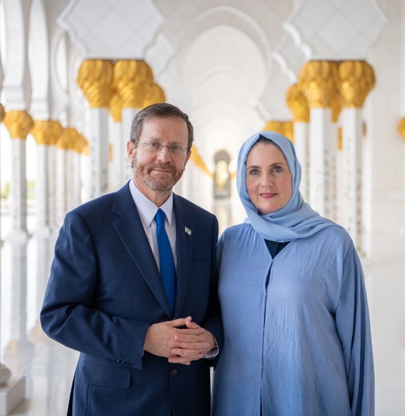 Israeli President Isaac Herzog visits the Sheikh Zayed Grand Mosque with his wife, Michel Herzog. All photos: WAM