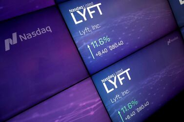 The stock price of Lyft after the company's IPO at the Nasdaq Market Site in New York City. Reuters