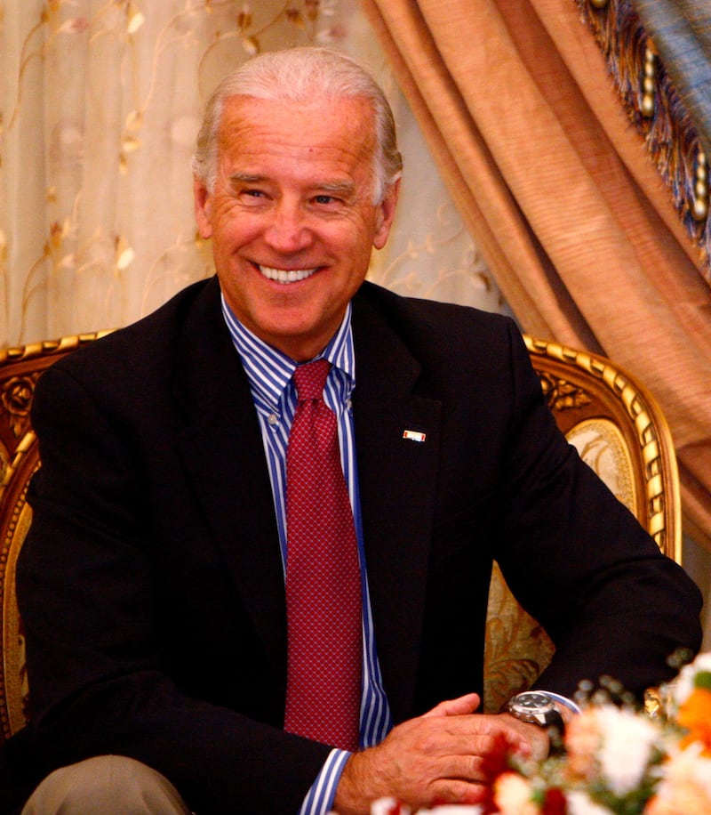 BAGHDAD - JANUARY 12:  U.S. Vice President-elect Joe Biden smiles during a meeting with Iraq President Jalal Talabani January 12, 2009 in Baghdad, Iraq. Biden is visiting the two fronts in the U.S.-led war on terror ahead of the Jan. 20 presidential inauguration. (Photo by Atef Hassan-Pool/Getty Images)