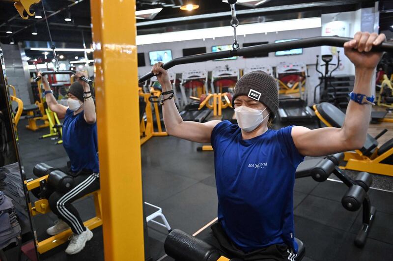 Blitzers member Jang Jun-ho exercising during a gym session in Seoul. AFP