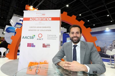 Dubai, United Arab Emirates - April 17, 2019: Saleh Yammout, Vice President for finance and administration at RTA University Dubai during day one of GETEX. Wednesday the 17th of April 2019. World Trade Centre, Dubai. Chris Whiteoak / The National