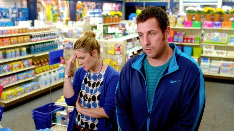 Drew Barrymore and Adam Sandler in a scene from Blended. Courtesy Warner Bros.