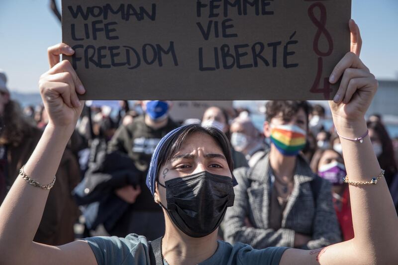 People hold signs and chant slogans during a protest against Turkey's decision to withdraw from the Istanbul Convention in Istanbul, Turkey. Turkey's President Recep Tayyip Erdogan recently announced Turkey's withdrawal from the Istanbul Convention, which is an international agreement for the prevention of violence against women. Forty six countries signed the agreement started by the European Council in 2011. Getty Images