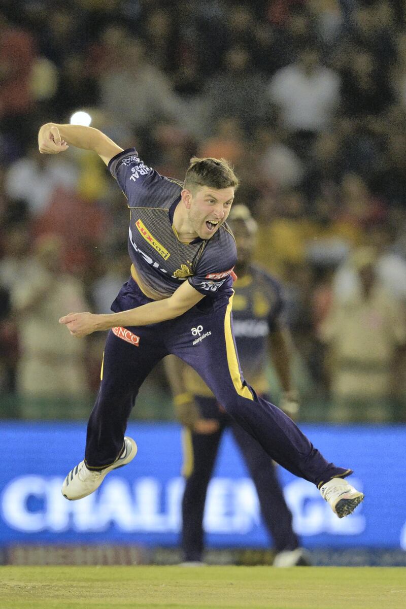 Kolkata Knight Riders bowler Harry Gurney bowls during the 2019 Indian Premier League (IPL) Twenty20 cricket match between Kings XI Punjab and Kolkata Knight Riders at The Punjab Cricket Association Stadium in Mohali on May 3, 2019. (Photo by Sajjad HUSSAIN / AFP) / ----IMAGE RESTRICTED TO EDITORIAL USE - STRICTLY NO COMMERCIAL USE-----
