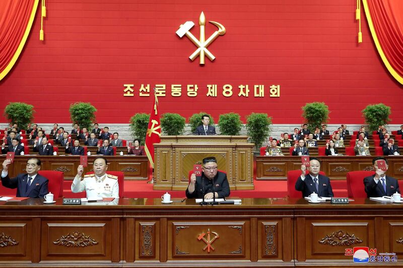 FILE PHOTO: North Korean leader Kim Jong Un attends the first day of the 8th Congress of the Workers' Party in Pyongyang, North Korea, in this photo supplied by North Korea's Central News Agency (KCNA) on January 6, 2021.      KCNA/via REUTERS/File Photo