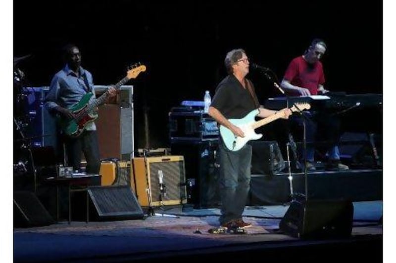 Eric Clapton's concert at the Yas Arena last night was both the first of the guitarist's world tour in support of his new album as weell included old favourites as well songs from his new album, Claption.