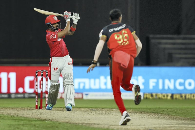 KL Rahul captain of Kings XI Punjab play a shot during match 31 of season 13 of the Indian Premier League (IPL ) between the Royal Challengers Bangalore and the Kings XI Punjab held at the Sharjah Cricket Stadium, Sharjah in the United Arab Emirates on the 15th October 2020.  Photo by: Arjun Singh  / Sportzpics for BCCI