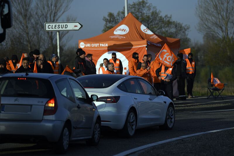 Unionists at Clesud industrial area in Miramas, southern France. AFP