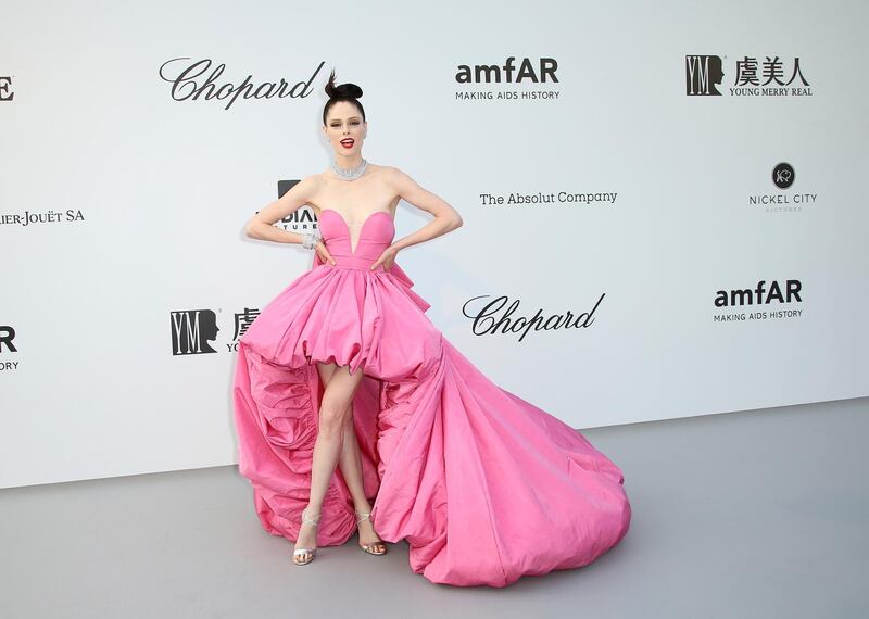 Coco Rocha in Ashi Studio at the Cannes amfAR's Cinema Against AIDS 2019 event. AP