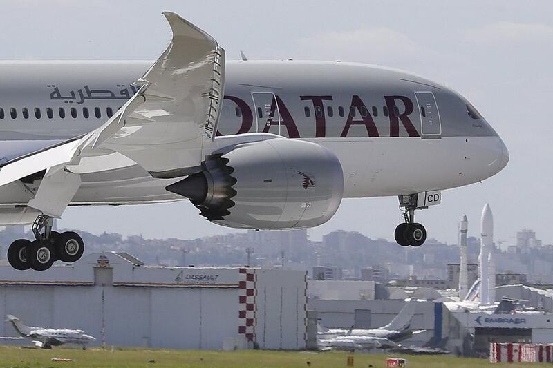 A Qatar Airways Boeing 787 Dreamliner lands at Le Bourget airport near Paris. Reuters