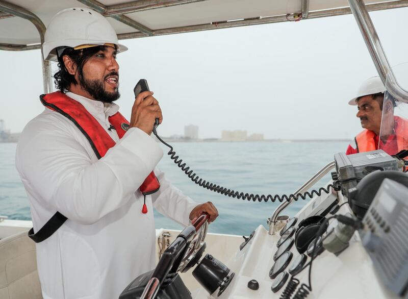 Abu Dhabi, United Arab Emirates, April 2, 2019.  Aubu Dhabi Ports trip on a ship that collects tons of floating sea debris.--  Saleh Ba Abbad, OSR Manager, Safeen- Abu Dhabi Marine Services.
Victor Besa/The National
Section:  NA
Reporter:  John Dennehy