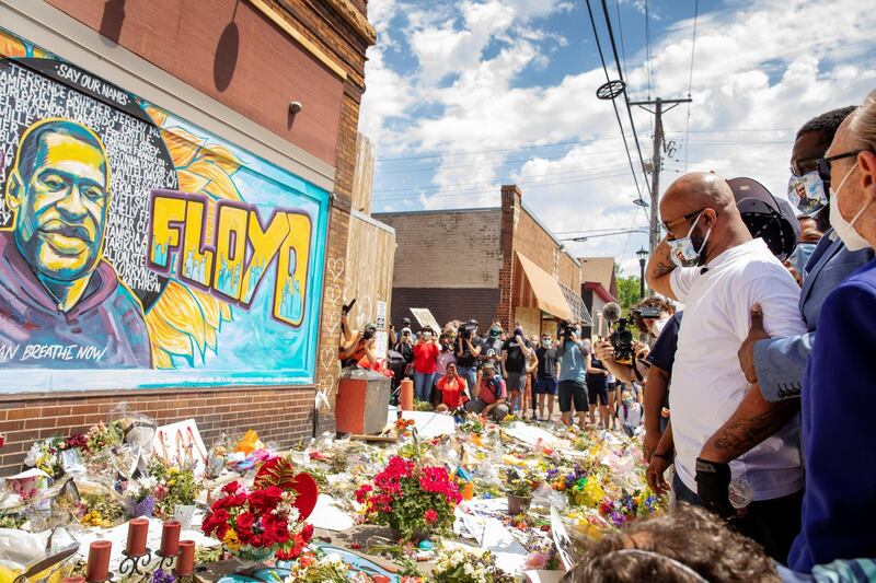 Terrence Floyd, brother of George Floyd, reacts at a makeshift memorial honouring George Floyd, at the spot where he was taken into custody, in Minneapolis, Minnesota on June 1, 2020. Reuters