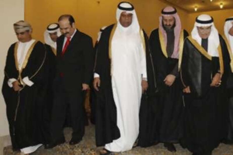 Abdullah bin Hamad al Attiyah, Qatar's oil minister, with the oil ministers Mohammad al Olaim of Kuwait (right) and Abdul Hussein bin Ali Mirza of Bahrain (left) were optimistic about the new group.