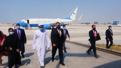 US Secretary Mike Pompeo is shown arriving in Abu Dhabi on a photo he posted on Twitter. Courtesy Mike Pompeo