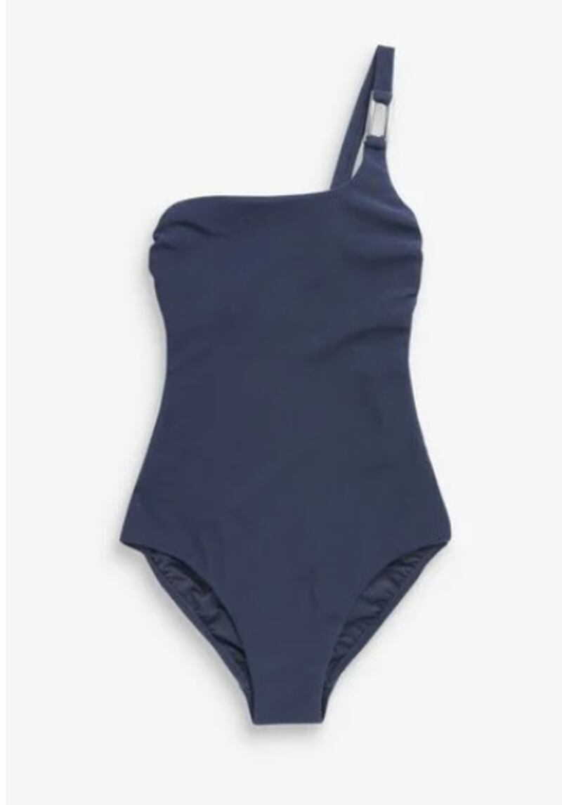 Mint Velvet tummy control one shoulder swimsuit is a sleek and simple piece that comes in an array of colours and features a chic gunmetal ring on the strap; Dh244, Mint Velvet at next.ae. Photo: Mint Velvet