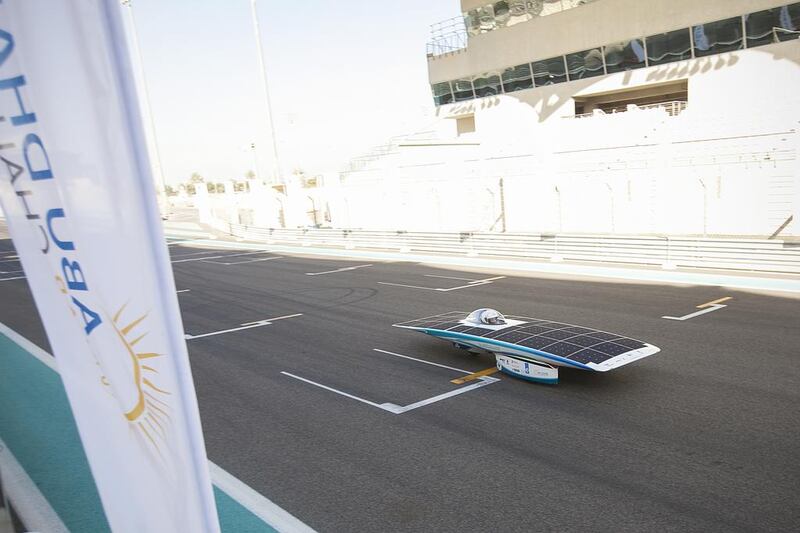 The Petroleum Institute finished second behind Istanbul’s Team Socrat in the second leg of the 1,200km Abu Dhabi Solar Challenge race. Mona Al Marzooqi / The National 