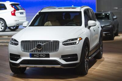 The Volvo XC90 SUV is seen during the 2017 North American International Auto Show in Detroit, Michigan, January 9, 2017. / AFP PHOTO / SAUL LOEB