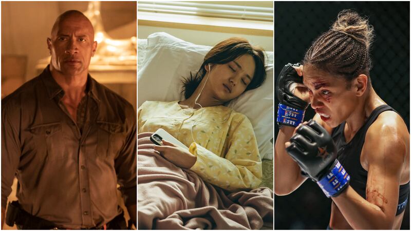 Films and television shows coming to UAE streaming services this November include 'Red Notice', 'Hellbound' and 'Bruised'. Photos: Netflix