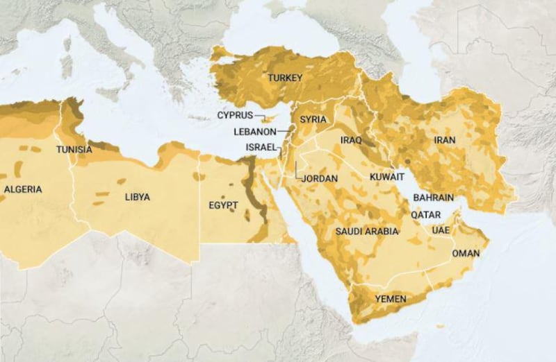 Middle east map for Oped.