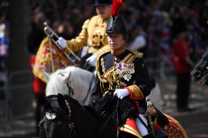 Princess Anne on horseback during the Trooping the Colour parade in London in June 2022.