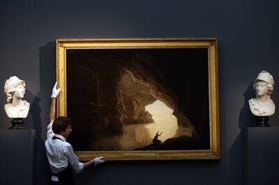 The masterpiece 'A Grotto in the Gulf of Salerno, with the Figure of Julia, Banished from Rome', by 18th-century artist Joseph Wright, went under the hammer for £665,000 in 2014. Meynell donated the proceeds to help refugees arriving from Syria in Greece. Getty