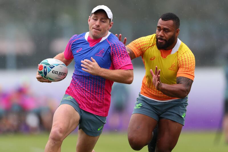 Australia's Bernard Foley, left, and Samu Kerevi. Getty