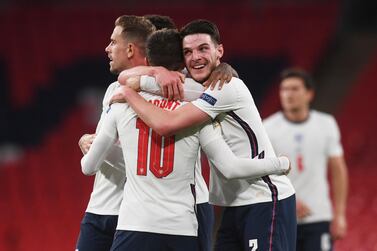 Soccer Football - UEFA Nations League - League A - Group 2 - England v Belgium - Wembley Stadium, London, Britain - October 11, 2020 England's Mason Mount celebrates scoring their second goal with Declan Rice Pool via REUTERS/Neil Hall