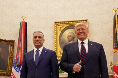 US President Donald Trump receives Iraq's Prime Minister Mustafa Al Kadhimi in the Oval Office at the White House in Washington, US, August 20, 2020. Reuters 