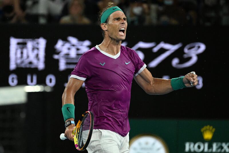Rafael Nadal celebrates winning a point. EPA