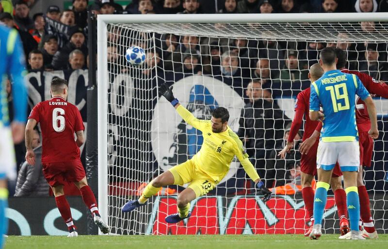 Soccer Football - Champions League - Group Stage - Group C - Liverpool v Napoli - Anfield, Liverpool, Britain - December 11, 2018  Liverpool's Alisson in action  Action Images via Reuters/Carl Recine