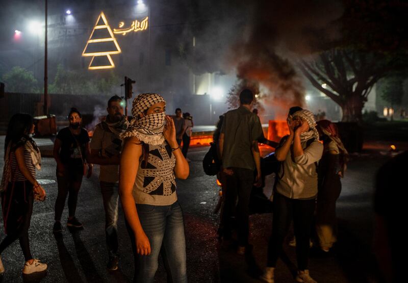 Protesters mobilised in Beirut under the slogan 'A revolution against hunger'.  EPA
