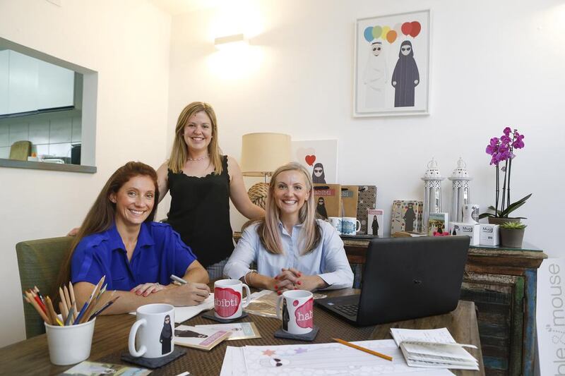 Left to right, Bumble & Mouse’s founders Leigh Hubner, Tina Campbell and Jill Gordon-Keep. The trio of British expat friends launched the stationery label in Dubai four years ago. Antonie Robertson / The National