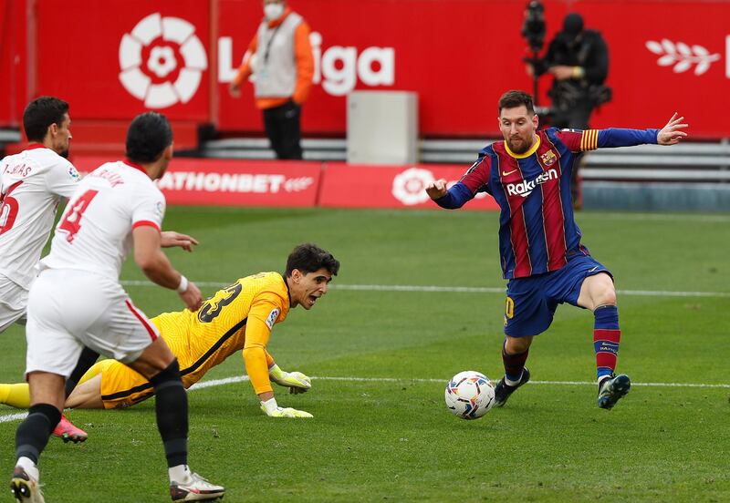 Lionel Messi makes it 2-0 to Barcelona. AP