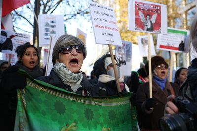 People protest against the IRGC at a rally in London. Getty 
