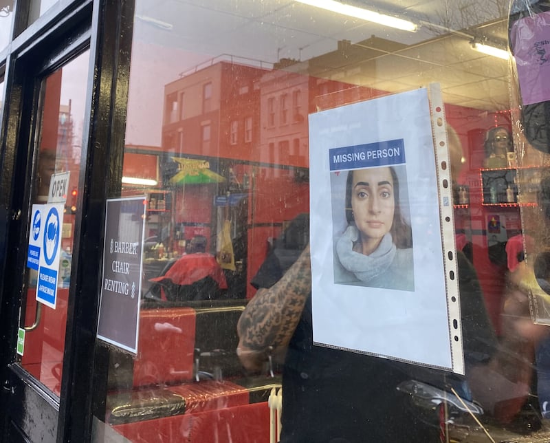 A missing poster for Petra Srncova is placed in a window of a shop in Camberwell, London. PA