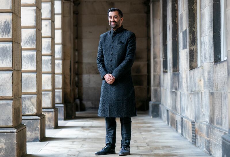 Mr Yousaf outside the Court of Session in Edinburgh, after being sworn in as First Minister of Scotland in March 2023. Getty Images