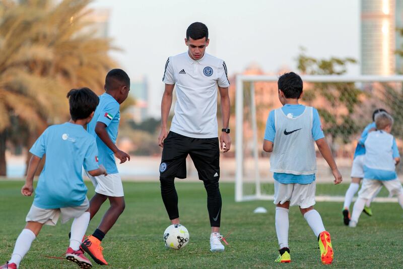 Kids take part in a training session with New York City FC in Abu Dhabi. Courtesy New York City FC
