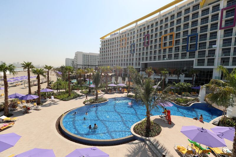The pools and waterpark at Centara Mirage Beach Resort Dubai. The total number of hotel guests in the UAE in the first half of the year increased 42% to reach 12 million. Chris Whiteoak / The National