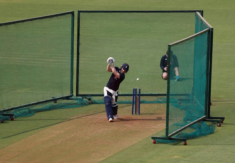 England's captain Eoin Morgan bats during a practice session in Ahmedabad. Reuters