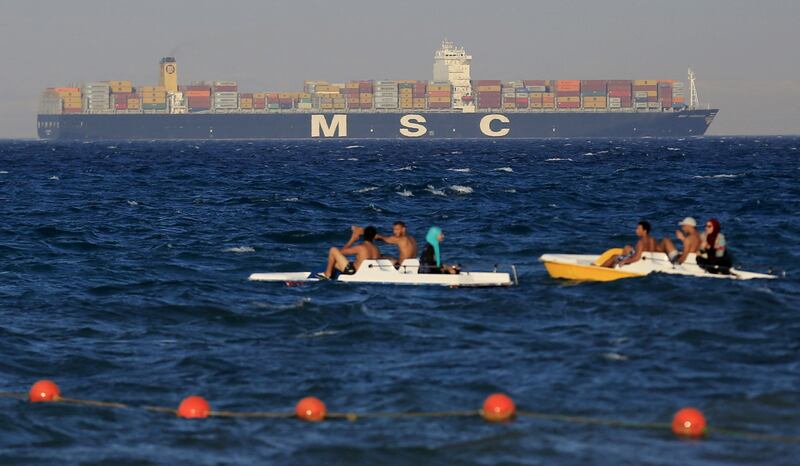 A container ship crosses the Gulf of Suez towards the Red Sea before entering the Suez Canal, east of Cairo. Reuters