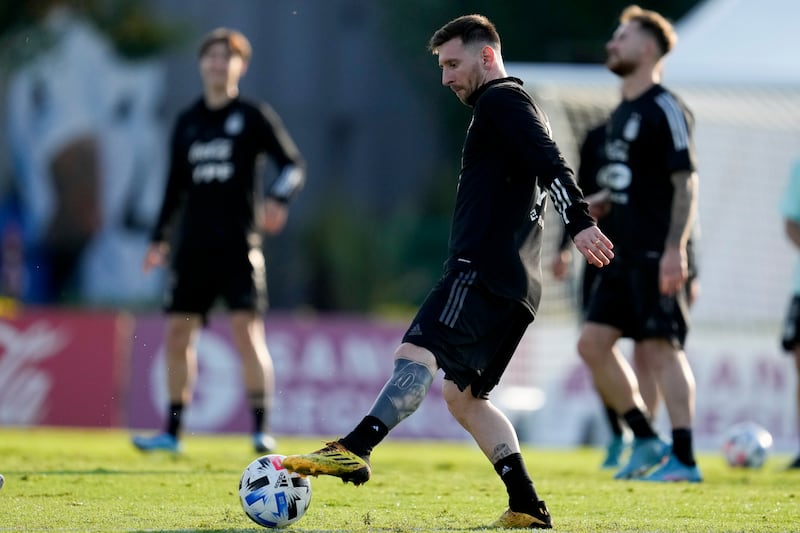 Lionel Messi takes part in training. AP